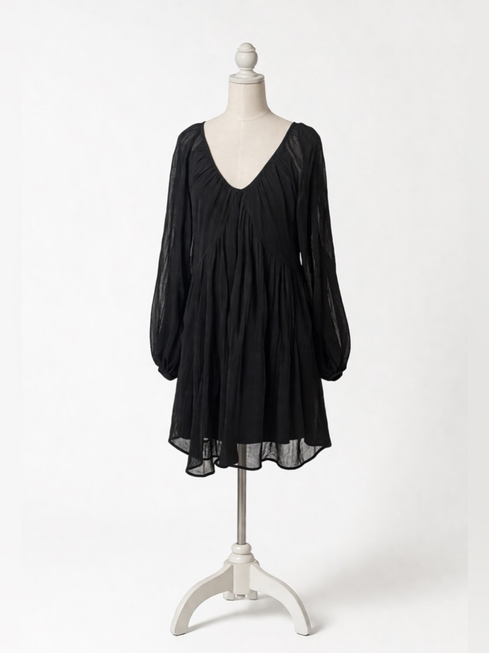 Hudson Gray Black Sheer Long Sleeve Babydoll Mini Dress Size Medium